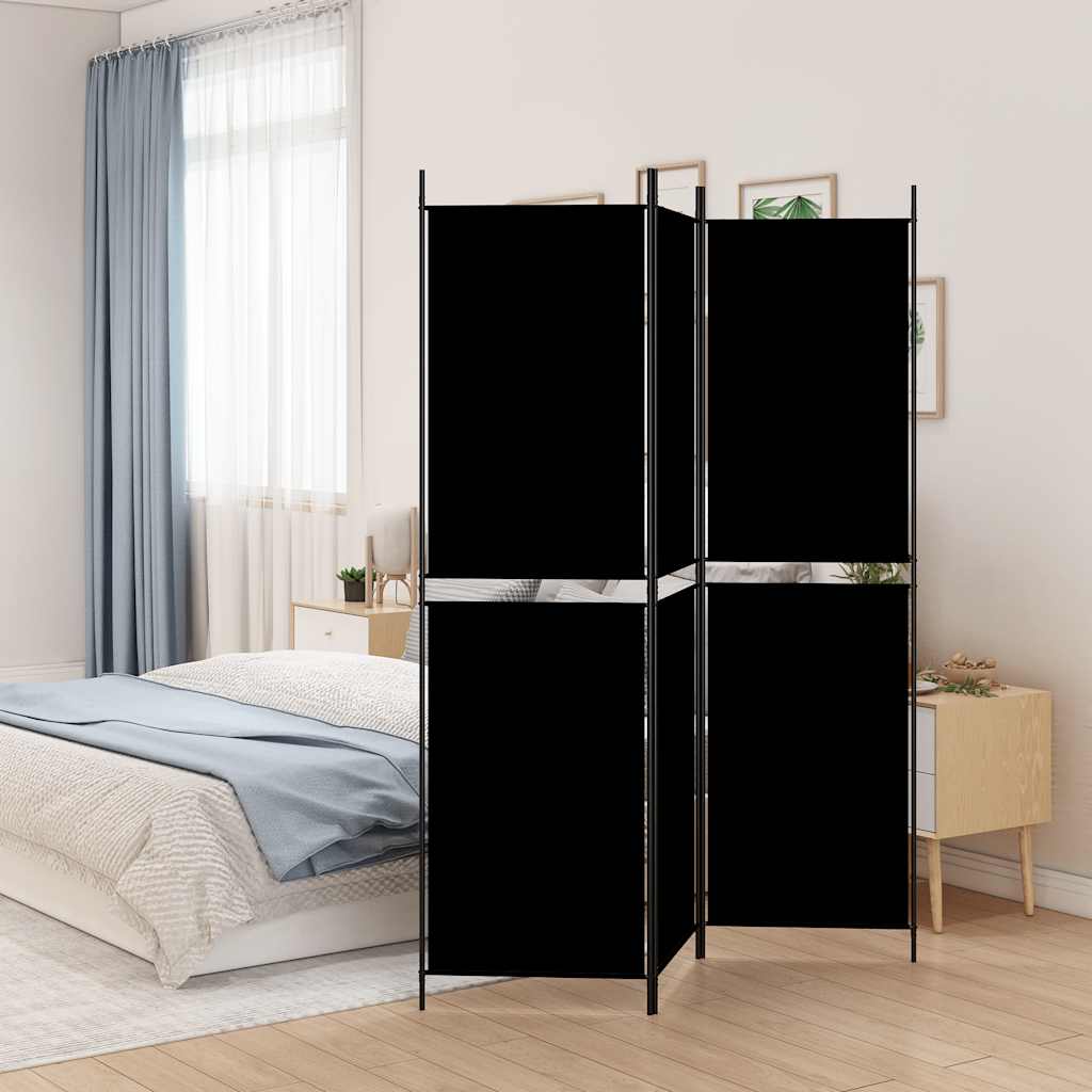 vidaXL Paravan de cameră cu 3 panouri, negru, 150x200 cm, textil