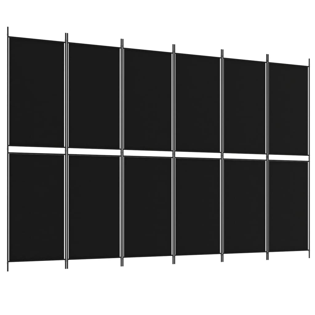 Paravan de cameră cu 6 panouri, negru, 300×200 cm, textil