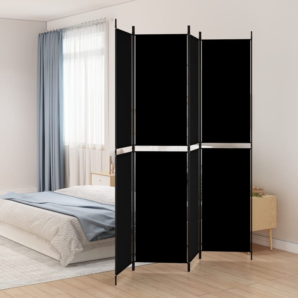 vida XL 4-tlg. Paravent Schwarz 200x 220 cm Stoff