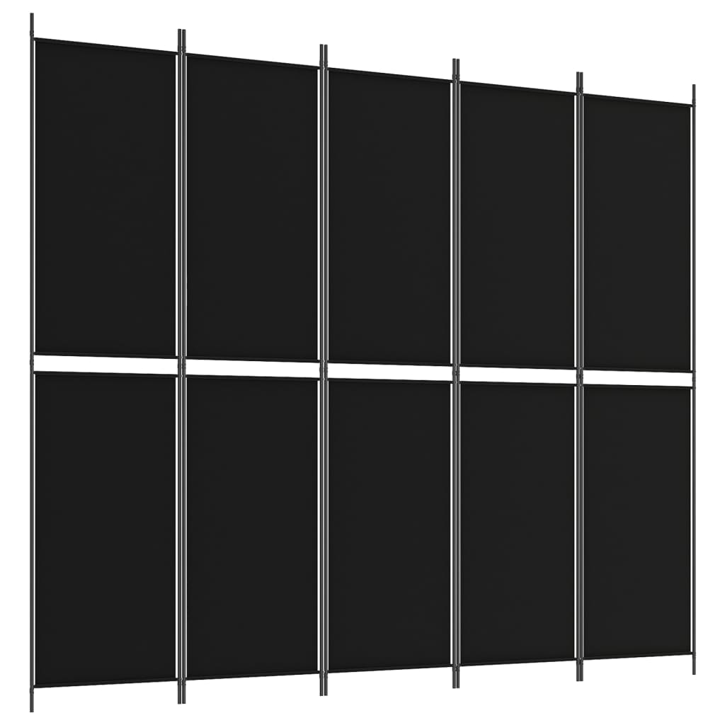 Paravan de cameră cu 5 panouri, negru, 250×220 cm, textil
