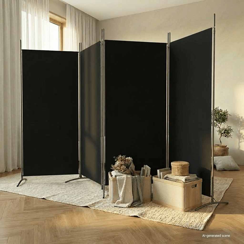 vidaXL Paravan de cameră cu 4 panouri, negru, 346x180 cm, textil