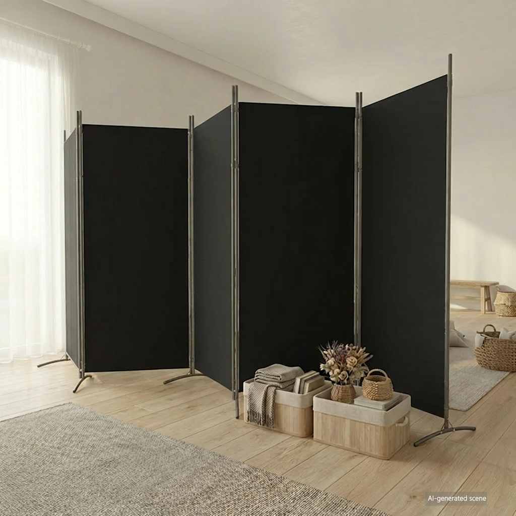 vidaXL Paravan de cameră cu 5 panouri, negru, 433x180 cm, textil