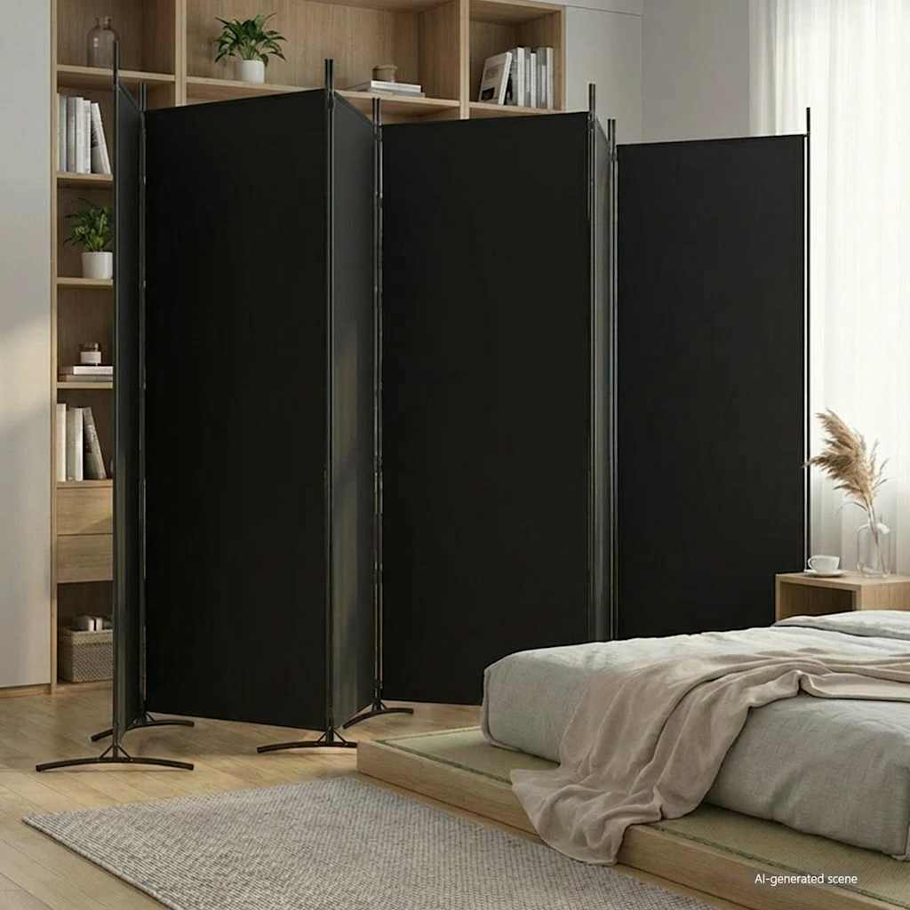 vidaXL Paravan de cameră cu 6 panouri, negru, 520x180 cm, textil