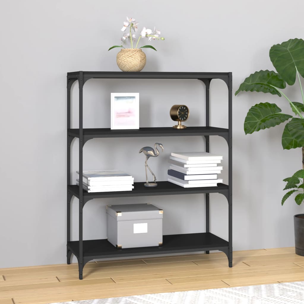 Librerie，Mobile Porta Libri，Scaffale/Armadio per Libri Nero 80x33x100cm  Legno Multistrato e Acciaio CNWI223781 MaisonChic