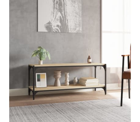 vidaXL TV-taso Sonoma-tammi 100x33x41 cm tekninen puu ja teräs