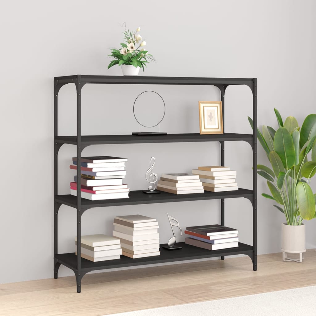 vidaXL Bücherregal Schwarz 100x33x100 cm Holzwerkstoff und Stahl