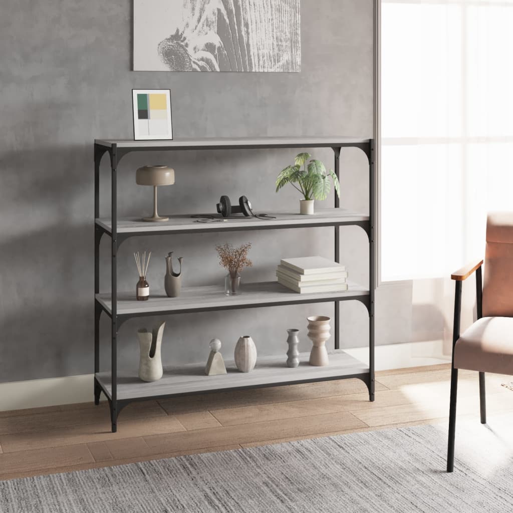vida XL Bücherregal Grau Sonoma 100x 33x 100 cm Holzwerkstoff und Stahl