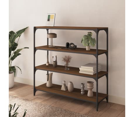 vidaXL raamatukapp, pruun tamm, 100 x 33 x 100 cm, tehispuit ja teras