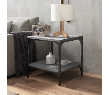 vidaXL &Scaron;oninis staliukas, pilkas ąžuolo, 40x40x40cm, apdirbta mediena