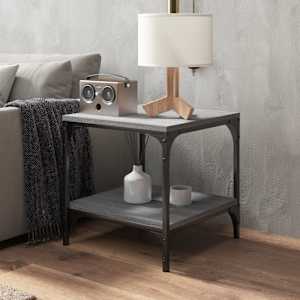 vidaXL &Scaron;oninis staliukas, pilkas ąžuolo, 40x40x40cm, apdirbta mediena