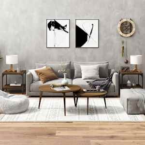 Stranska mizica 2 kosa rjav hrast 40x40x40 cm inženirski les