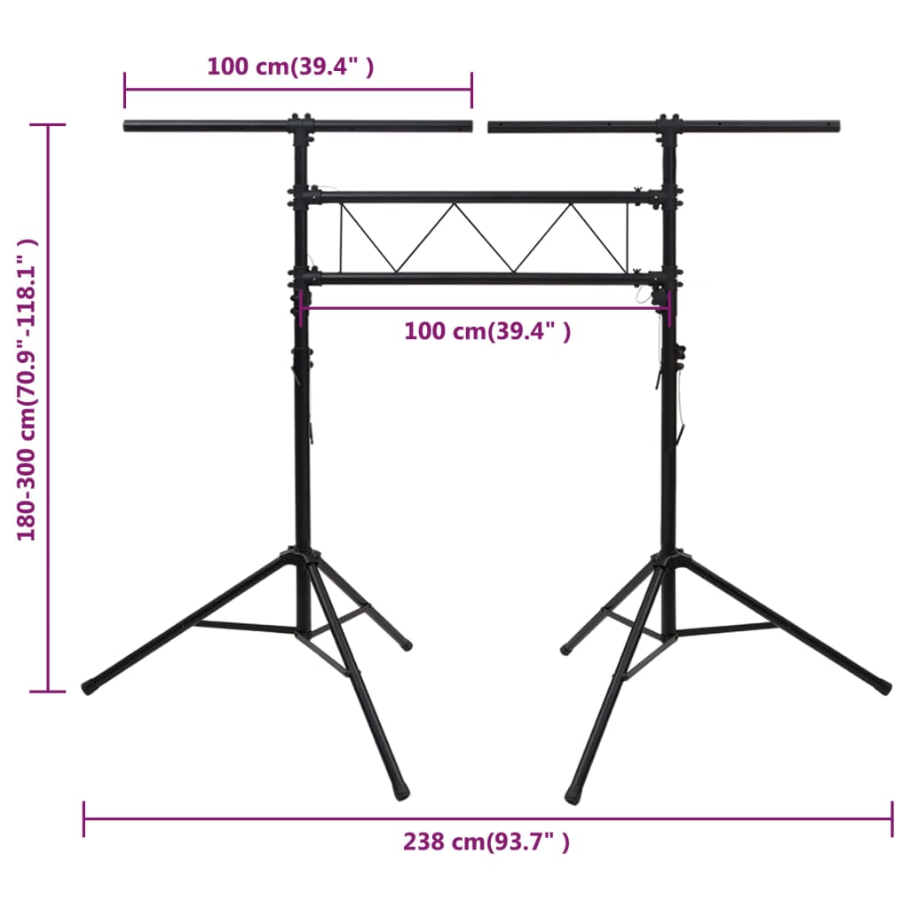 Fekete acél lámpatartó 238 x 115 x (180-300) cm 