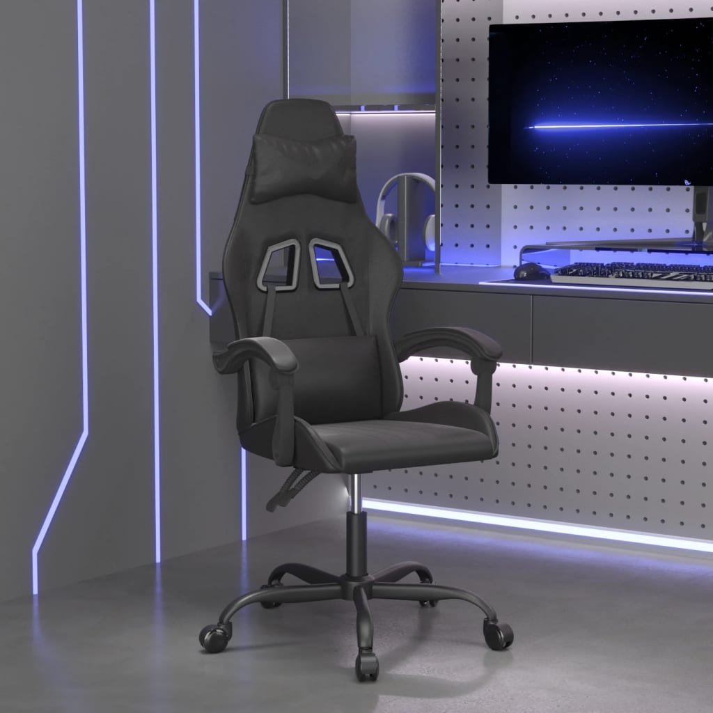 vidaXL Scaun de gaming pivotant, negru, piele ecologică