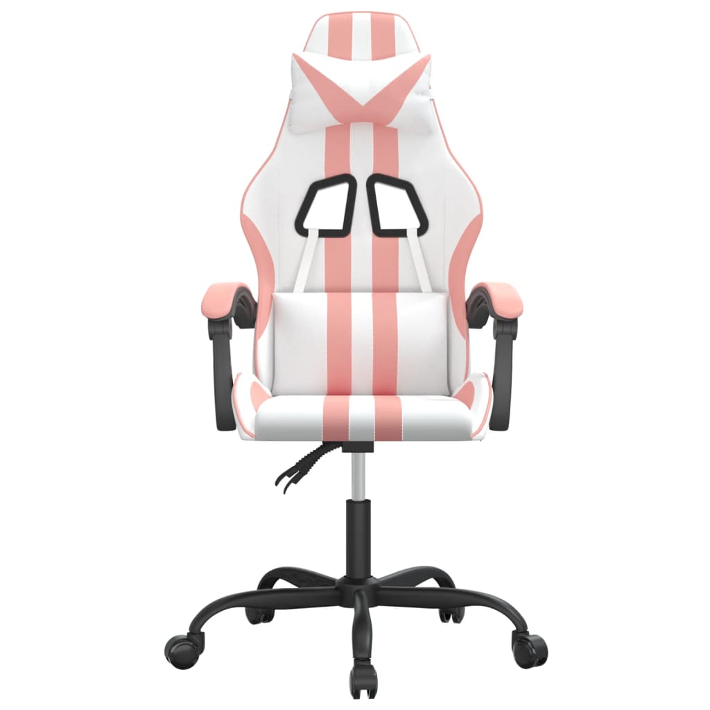 vidaXL Vrtljiv gaming stol belo in roza umetno usnje