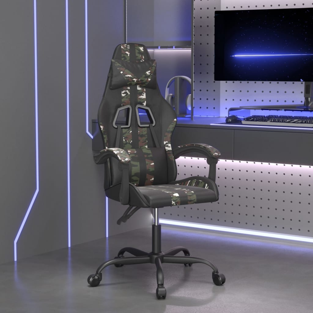 vidaXL Scaun de gaming pivotant, negru și camuflaj, piele ecologică