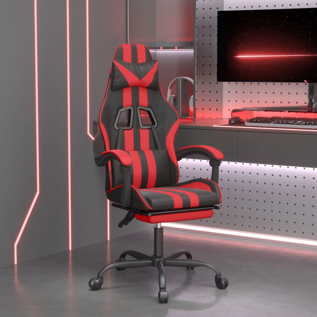 Gaming-Stuhl mit Fußstütze Drehbar Schwarz & Rot Kunstleder-1