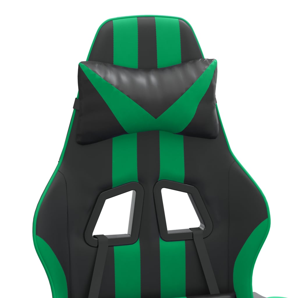 Fekete és zöld műbőr forgó játékszék lábtartóval 