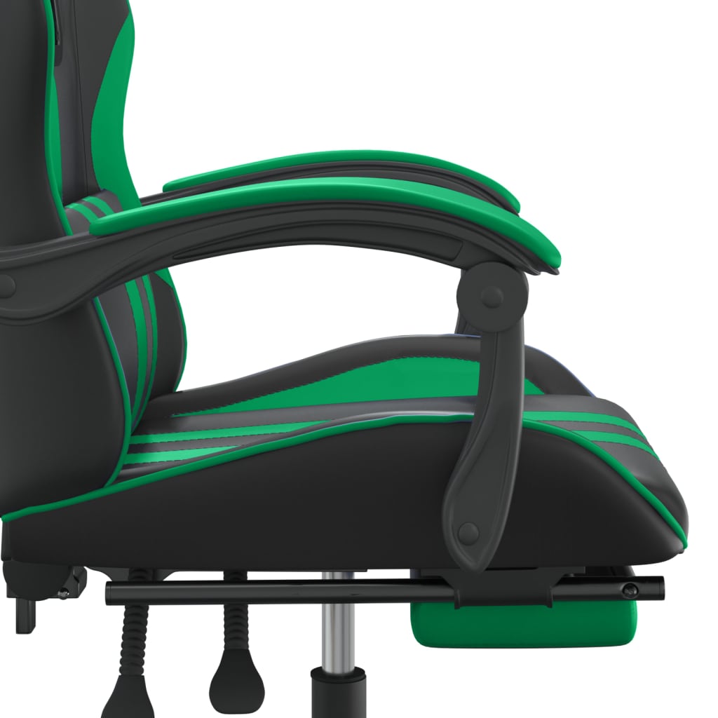 Fekete és zöld műbőr forgó játékszék lábtartóval 