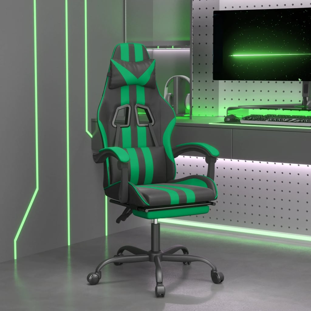 Gaming-Stuhl mit Fußstütze Drehbar Schwarz & Grün Kunstleder-1