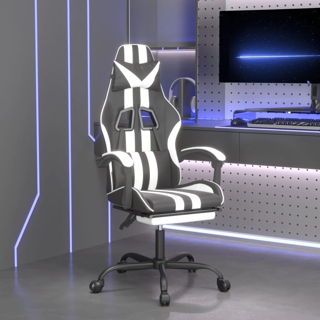 Gaming-Stuhl mit Fußstütze Drehbar Schwarz & Weiß Kunstleder-1