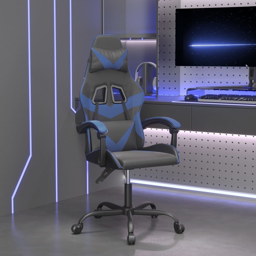Otočná herní židle černá a modrá umělá kůže
