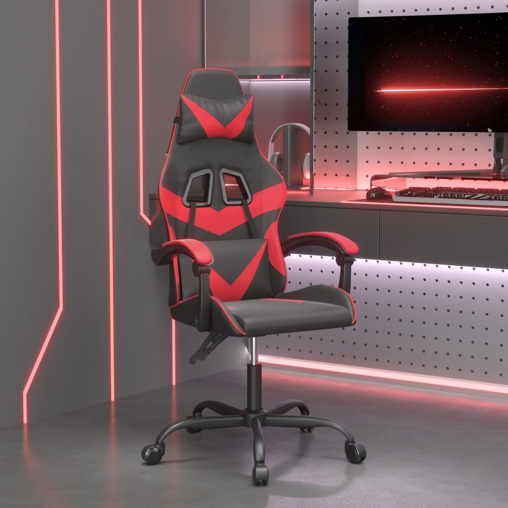 vida XL Gaming-Stuhl Drehbar Schwarz und Rot Kunstleder