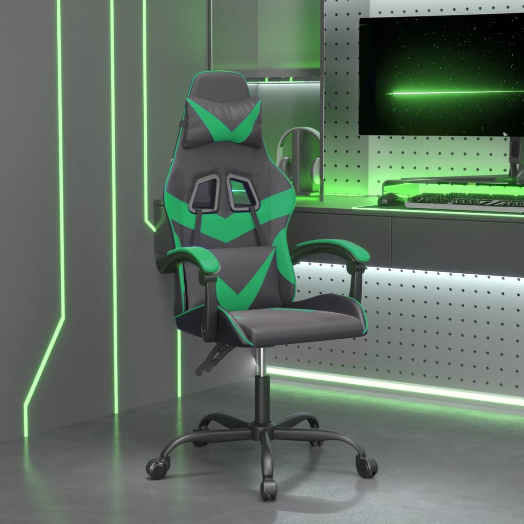 Otočná herní židle černá a zelená umělá kůže