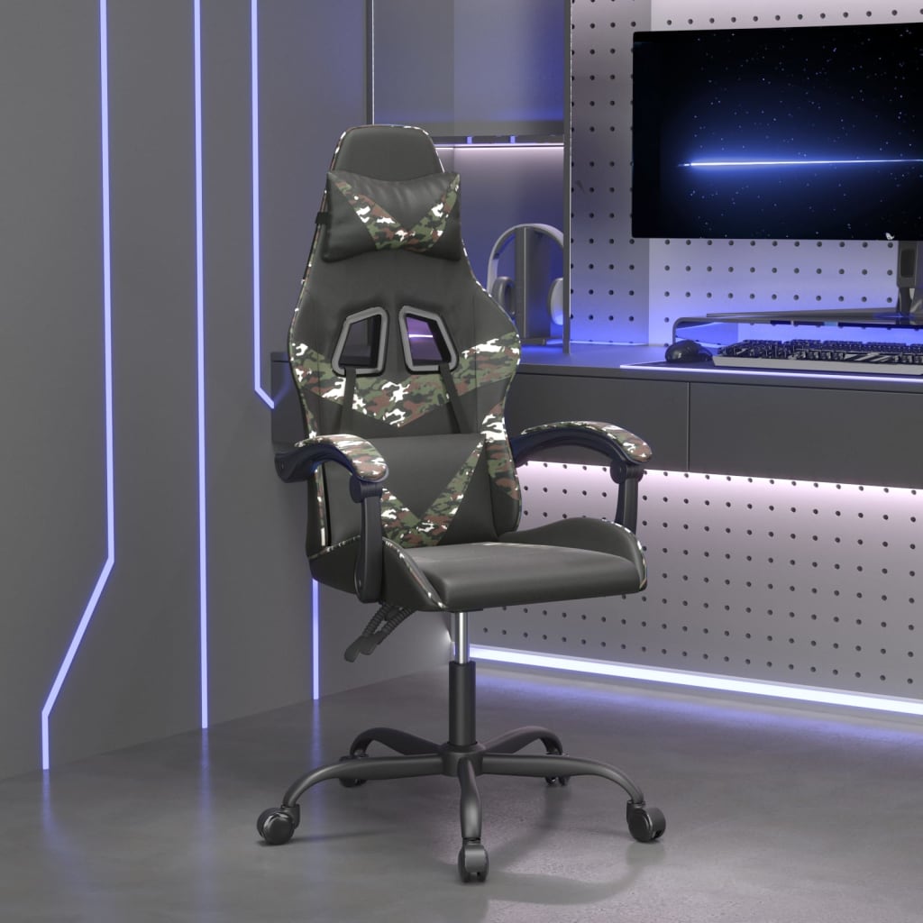 vidaXL Scaun de gaming pivotant, negru și camuflaj, piele ecologică camuflaj