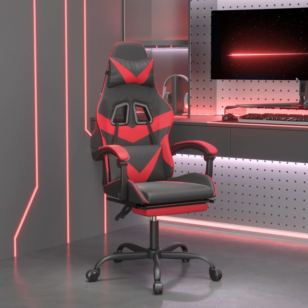vidaXL Scaun de gaming pivotant/suport picioare negru/roșu piele eco Eco