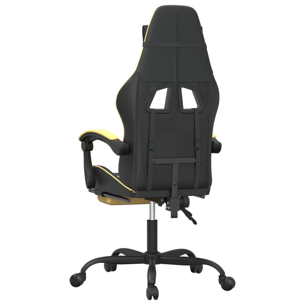 Scaun de gaming pivotant/suport picioare negru/auriu piele eco