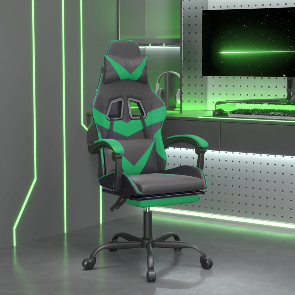 Gaming-Stuhl mit Fußstütze Drehbar Schwarz & Grün Kunstleder kaufen