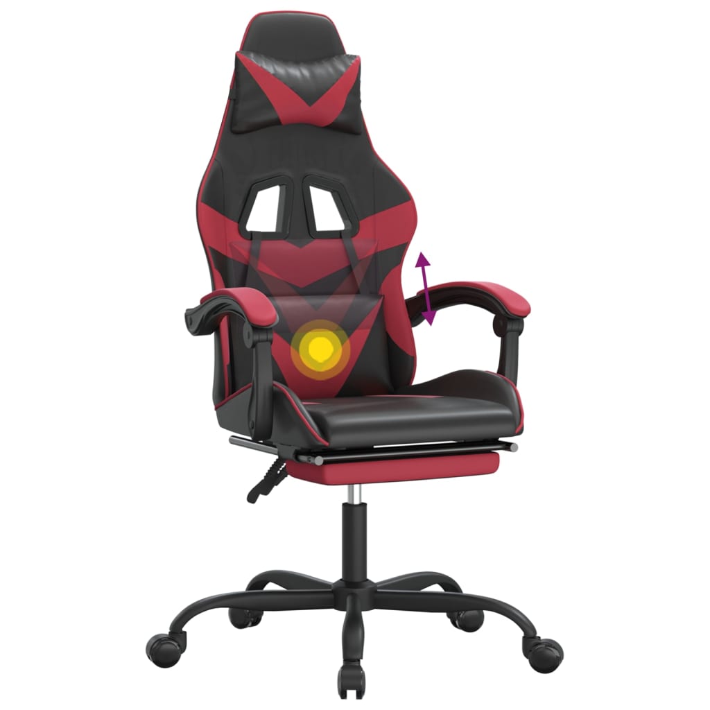 Scaun gaming pivotant/suport picioare negru/roșu vin piele eco