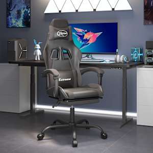 Vrtljiv gaming stol z oporo za noge črno in zeleno um. usnje