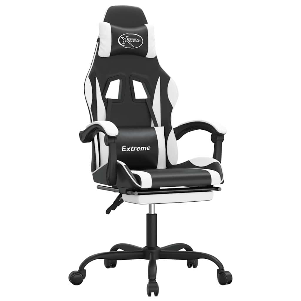 vidaXL Otočná herní židle s podnožkou černá a bílá umělá kůže