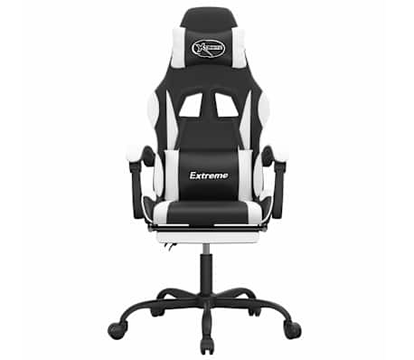 vidaXL Chaise de jeu pivotante et repose-pied Noir et blanc Similicuir