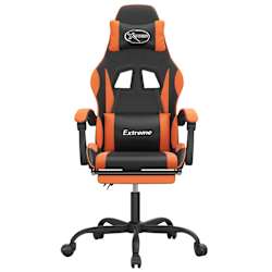 vidaXL Chaise de jeu pivotante repose-pied Noir et orange Similicuir