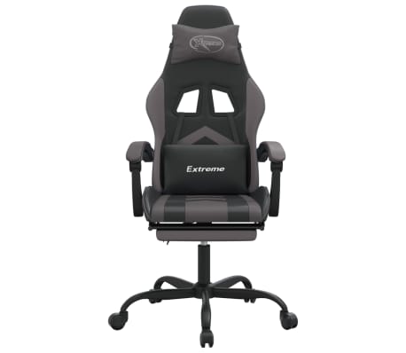 vidaXL Καρέκλα Gaming Περιστρ. Υποπόδιο Μαύρο&Γκρι Συνθετικό Δέρμα