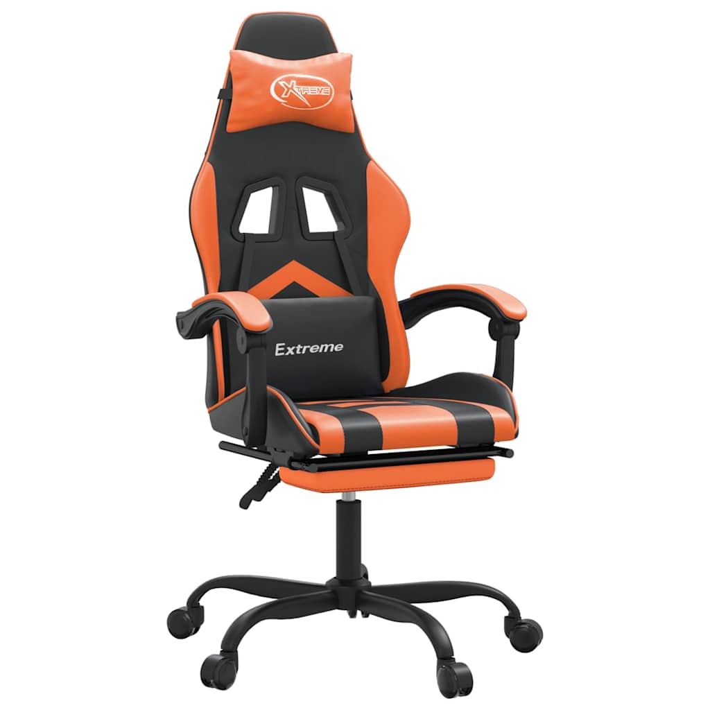 vidaXL Otočná herní židle s podnožkou černá a oranžová umělá kůže