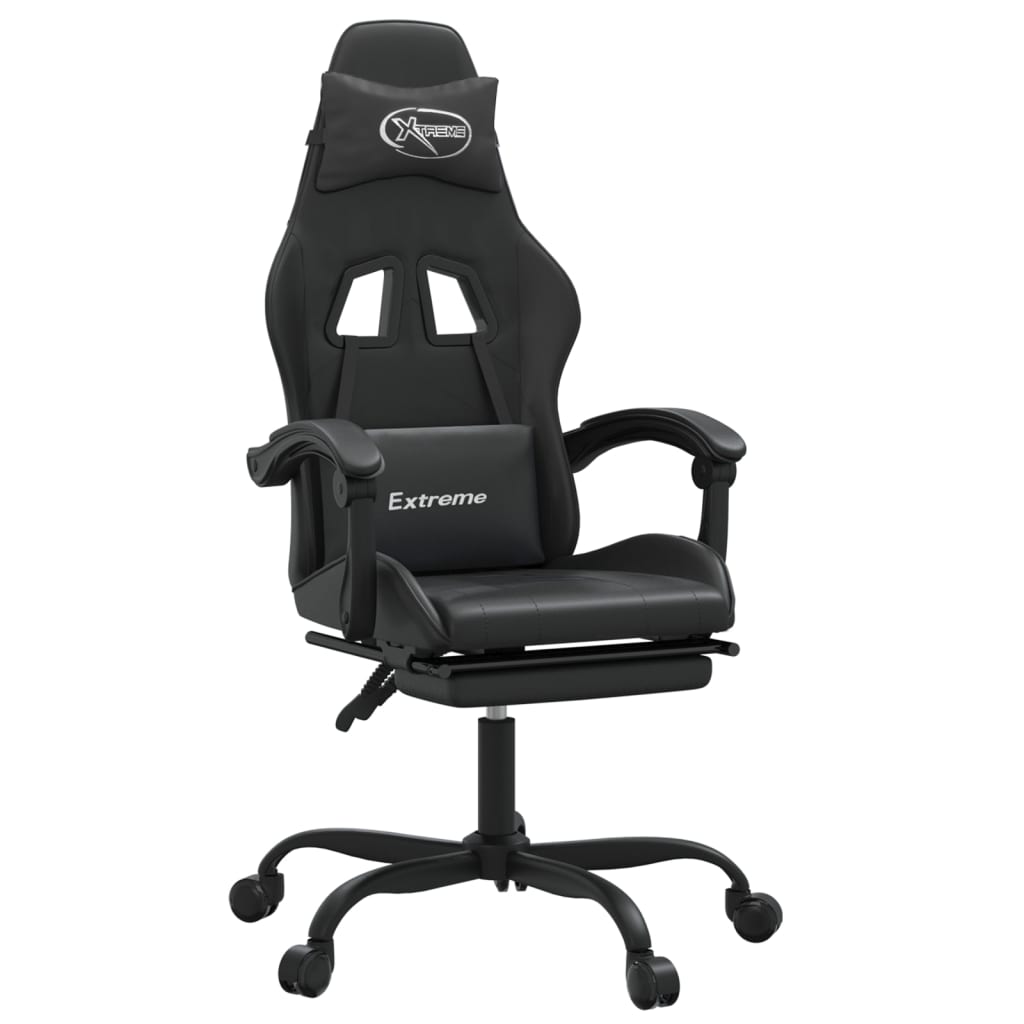 vidaXL Gaming-Stuhl mit Fu&szlig;st&uuml;tze Drehbar Schwarz Kunstleder