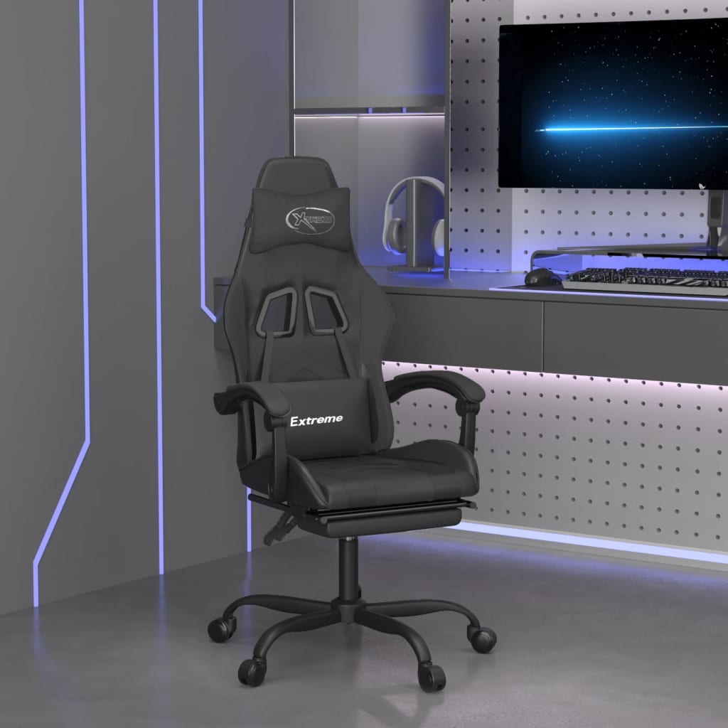 vidaXL Scaun de gaming pivotant/suport picioare negru piele ecologică ecologica