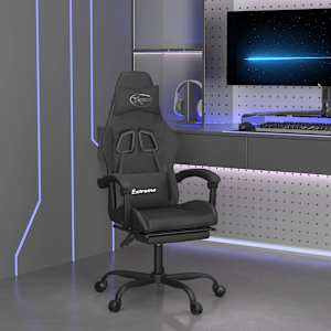 Vrtljiv gaming stol z oporo za noge črno umetno usnje