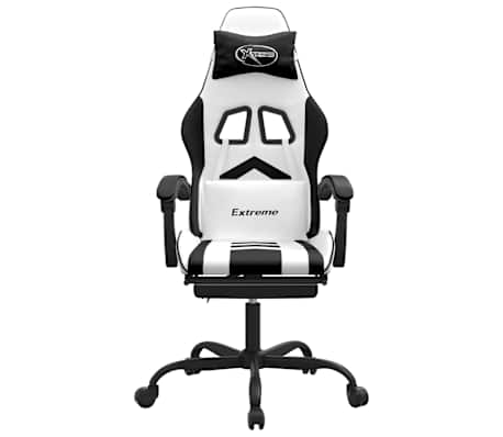 vidaXL Chaise de jeu pivotante et repose-pied Blanc et noir Similicuir