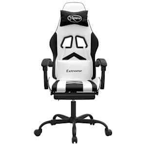 vidaXL Chaise de jeu pivotante et repose-pied Blanc et noir Similicuir