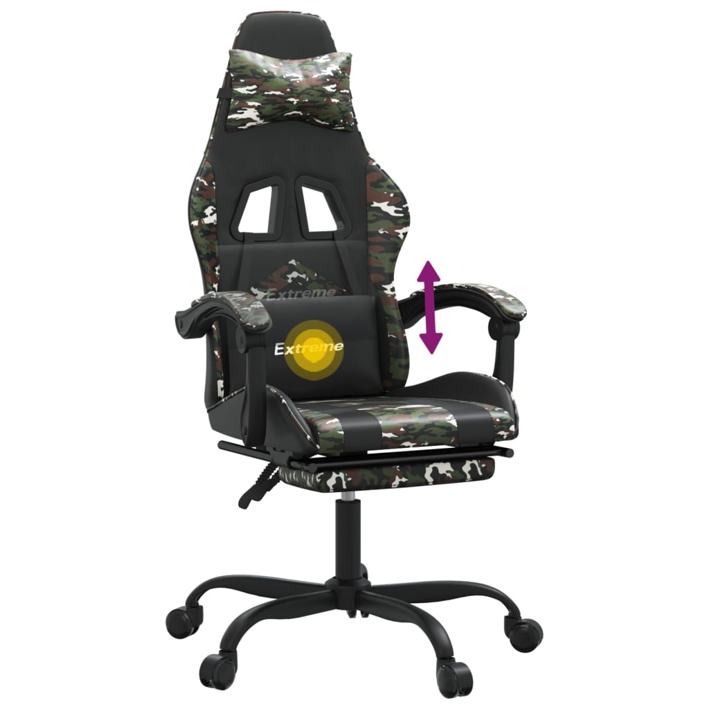 Scaun de gaming cu suport picioare negru/camuflaj piele eco