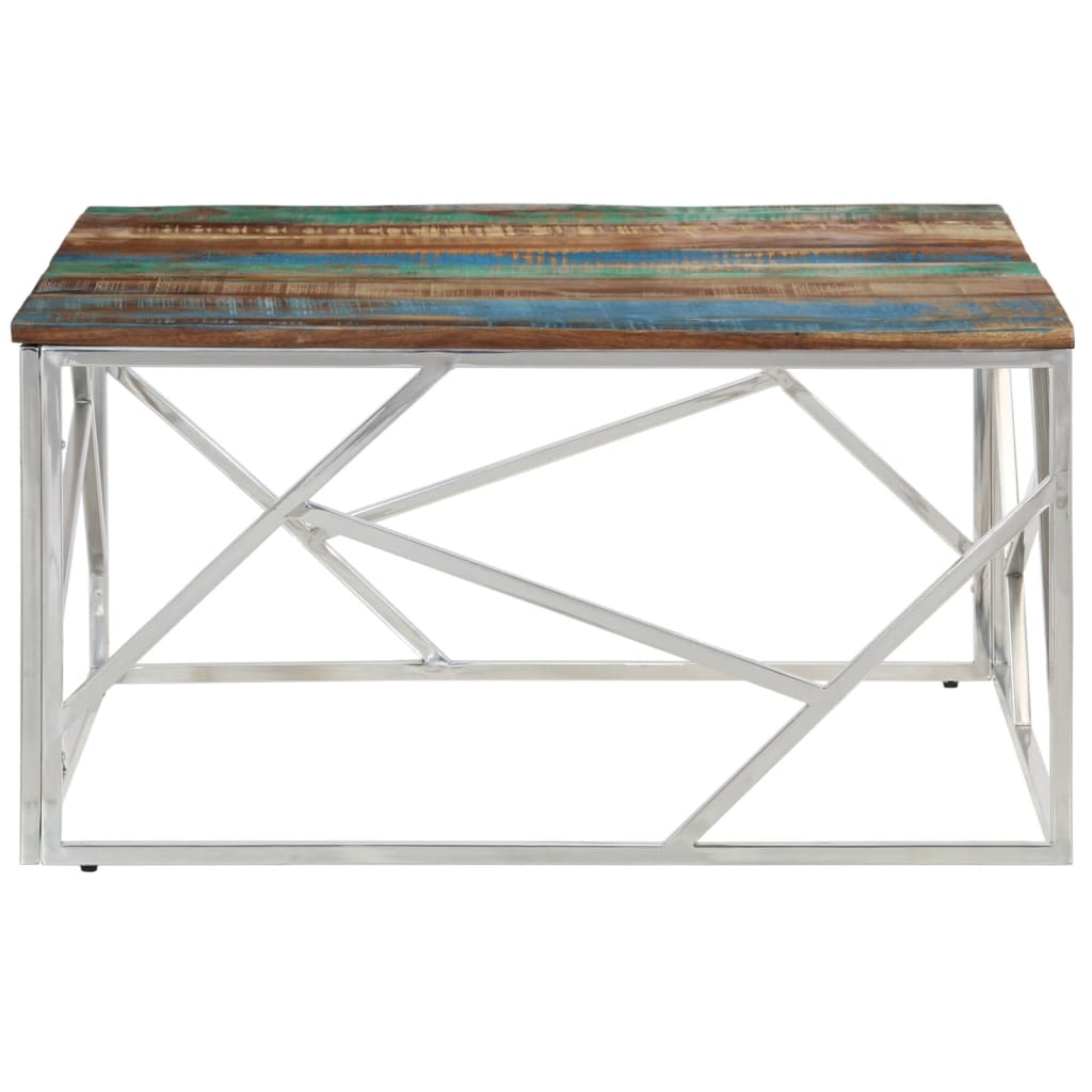 vidaXL Salontafel roestvrij staal en gerecycled hout zilverkleurig afbeelding