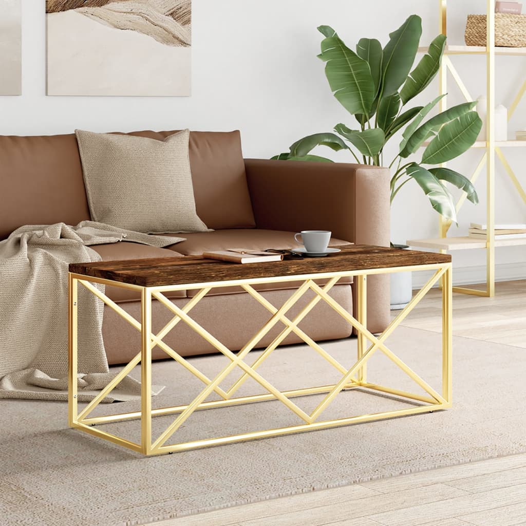 vida XL Couchtisch Edelstahl und Altholz Massiv