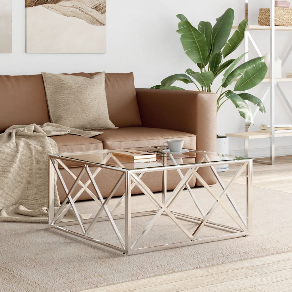 vidaXL Mesa de centro 80x80x40 cm aço inoxidável e vidro