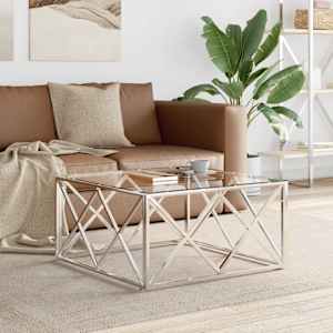 Klubska mizica 80x80x40 cm nerjaveče jeklo in steklo