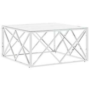 Konferenční stolek stříbrný 80x80x40 cm nerezová ocel a sklo - obrázek 2