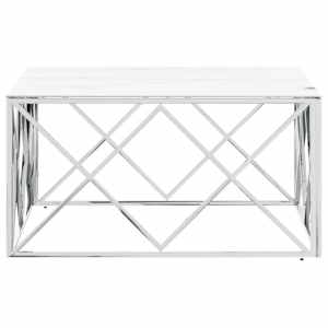 Konferenční stolek stříbrný 80x80x40 cm nerezová ocel a sklo - obrázek 3